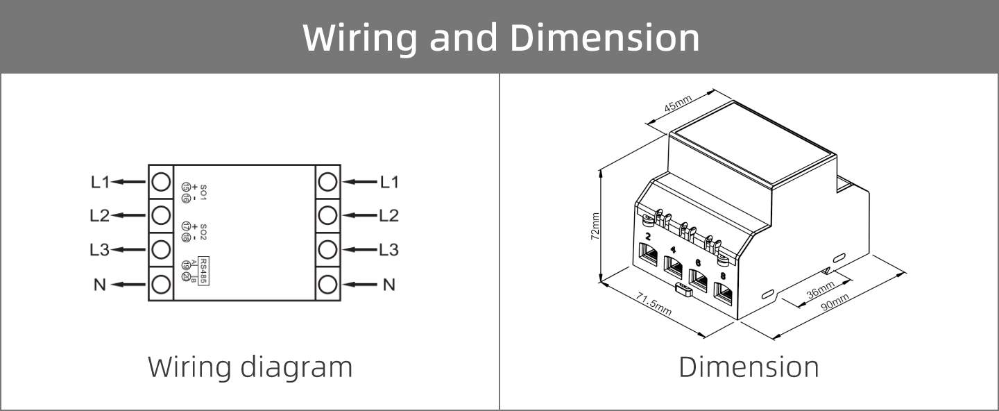 100A Three Phase Bidirectional RS485 Energy Meter
