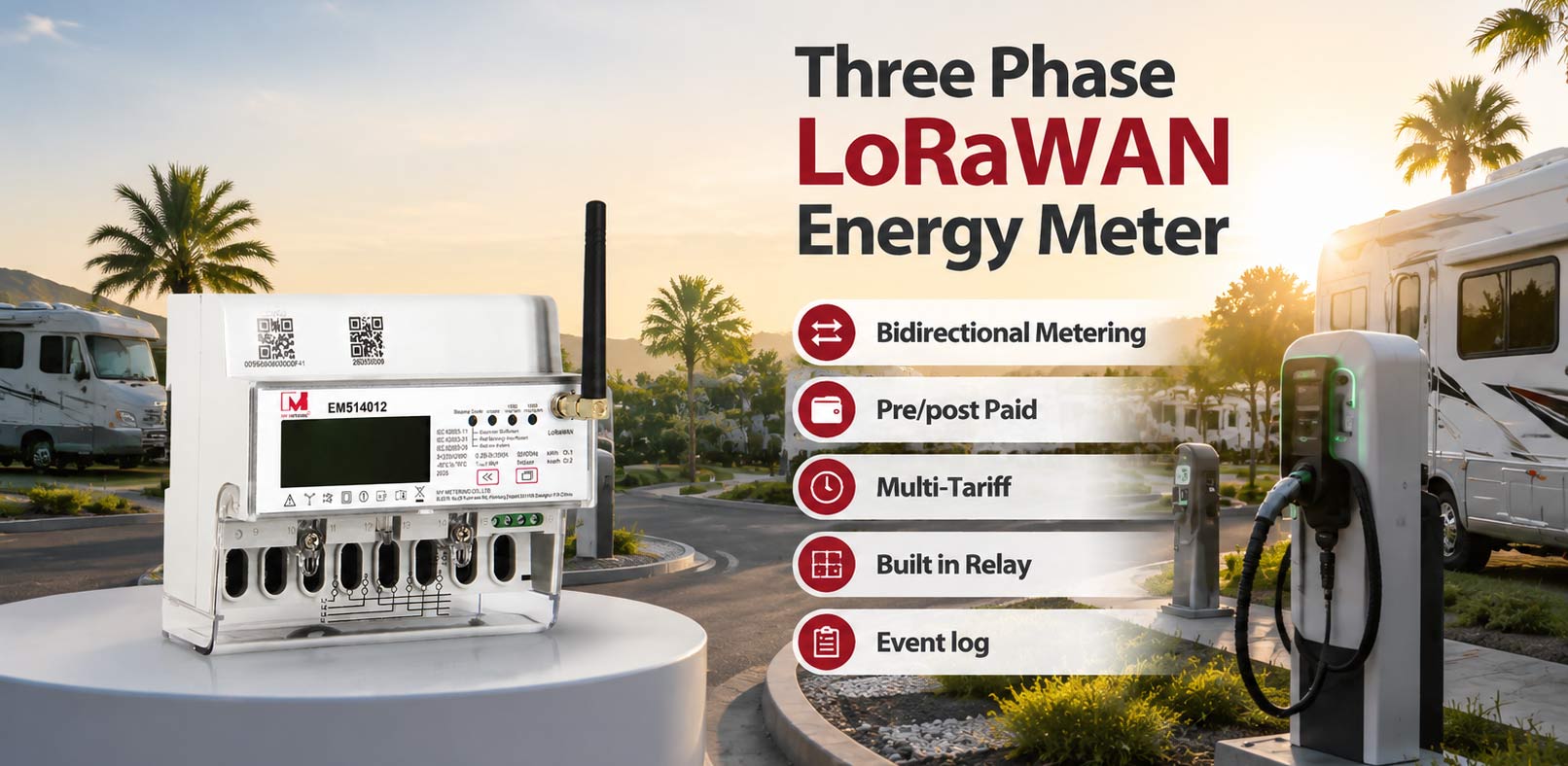 Three Phase LoRaWAN Energy Meter with Built in Relay for IOT Metering